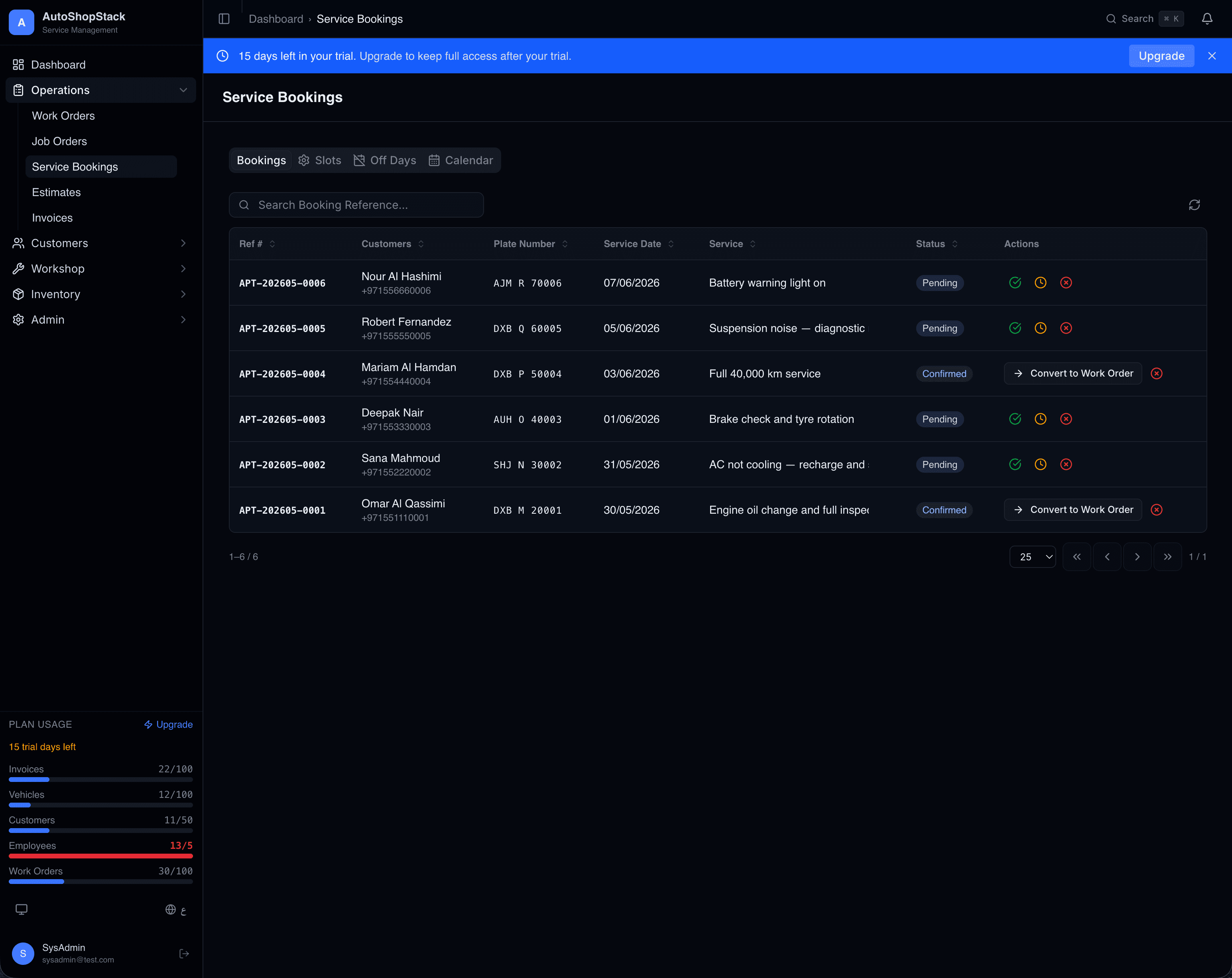AutoShopStack service bookings schedule